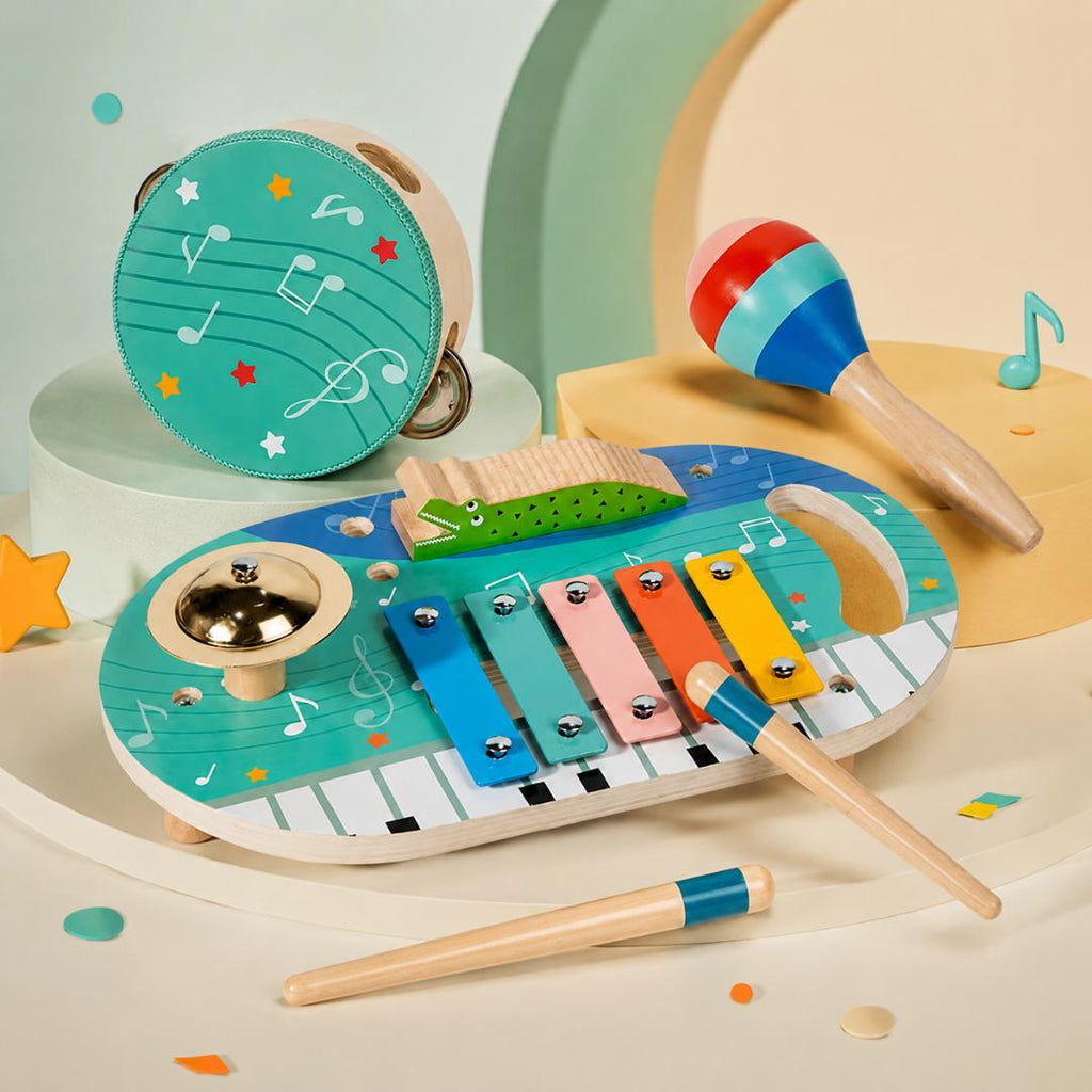 5 in 1 Wooden Musical Toys for Toddlers, Montessori Music Activity Board, Educational Baby Instruments Gift for Boys & Girls