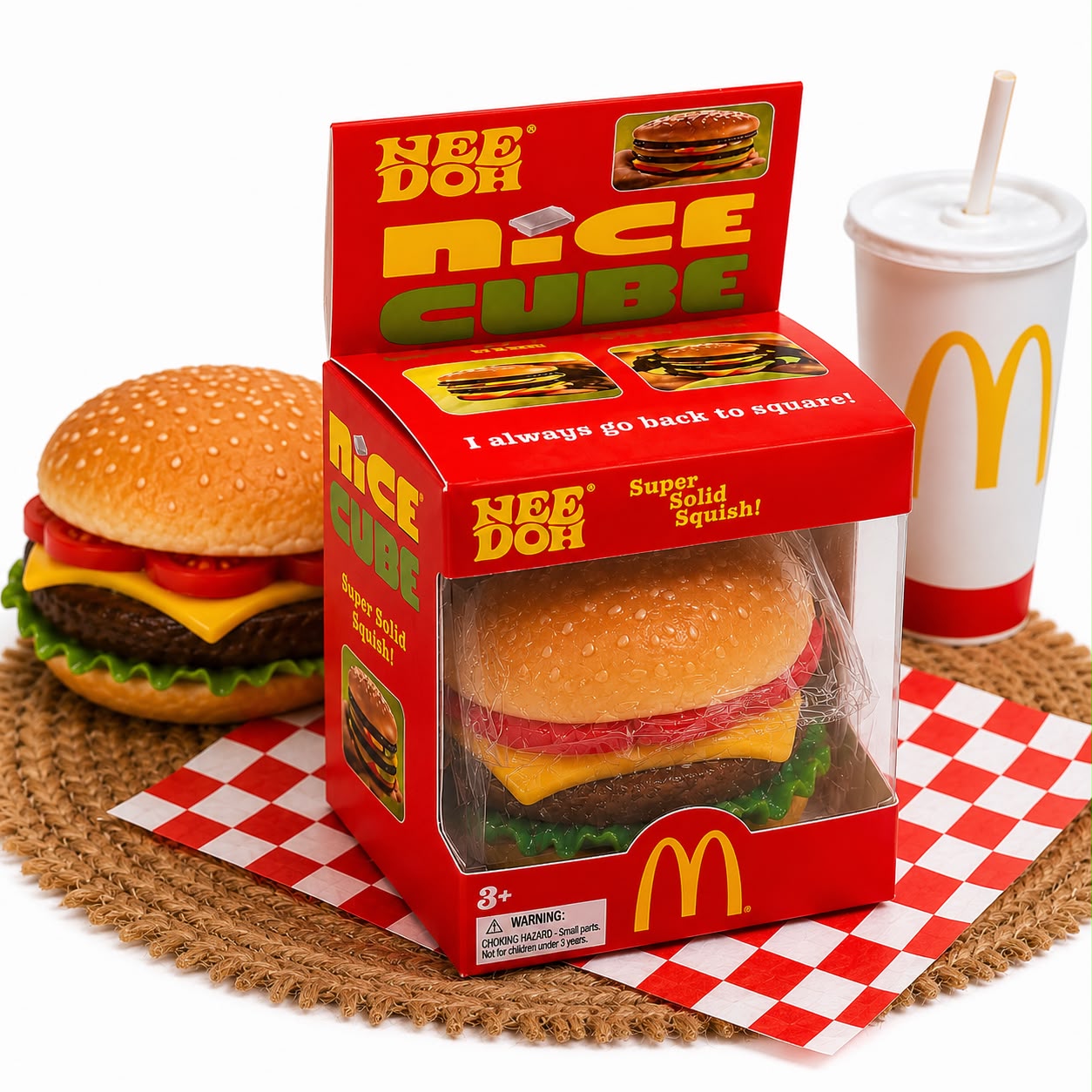 NeeDoh Nice Cube Burger Squishy Toy – Soft Sensory Stress Relief Fidget Gift