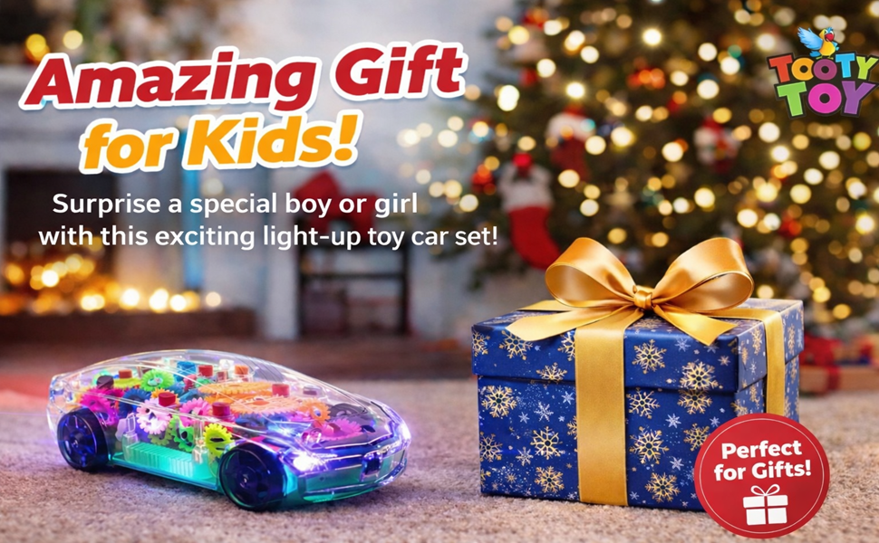 Transparent Sensory Gear Toy Car for Kids, Moving Gears, Music & LED Lights
