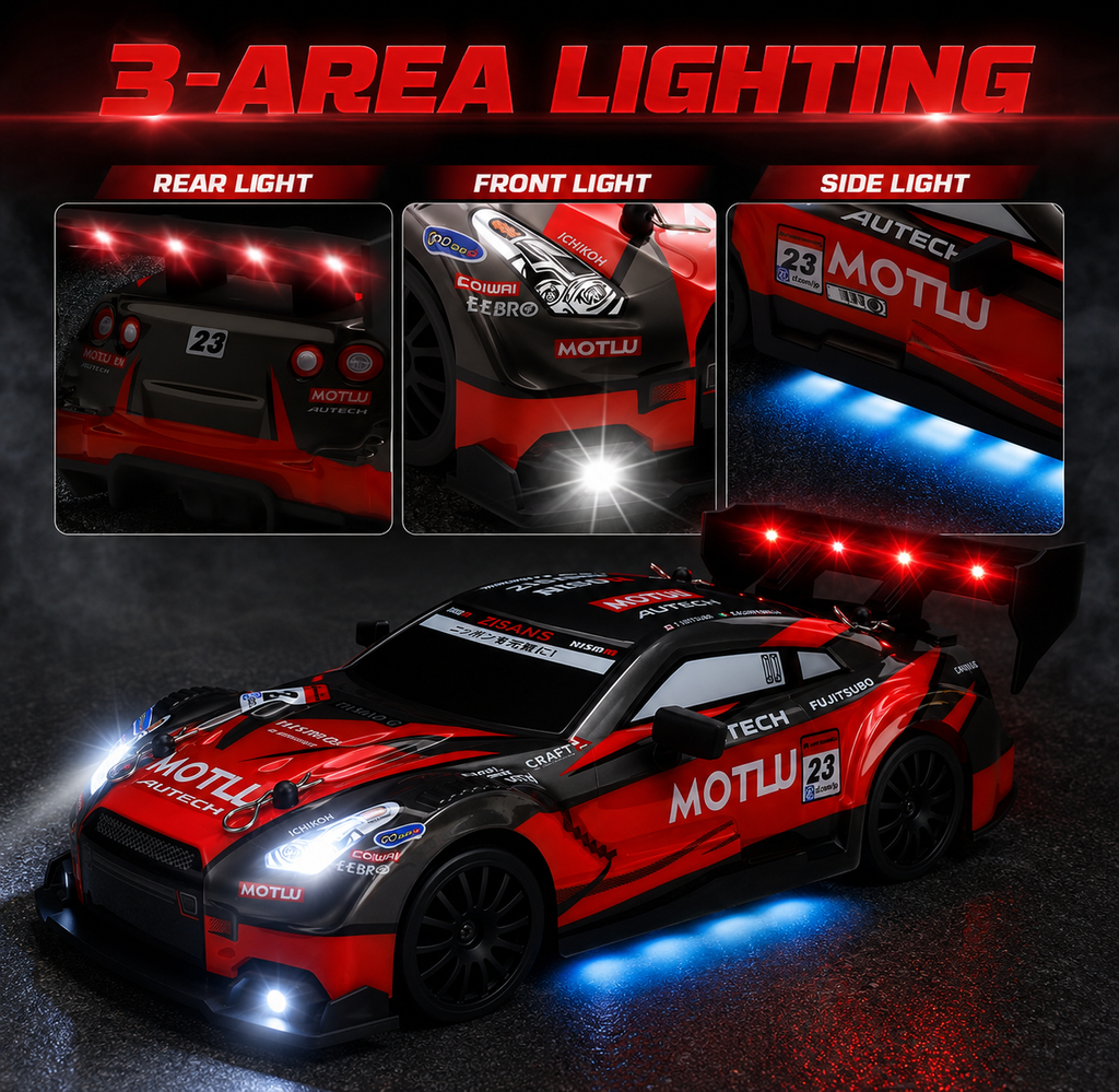 🏁 Remote Control Drift Car with Racing & Drift Tire Set, 4WD High-Speed RC Car, LED Lights & Rechargeable Battery for Kids