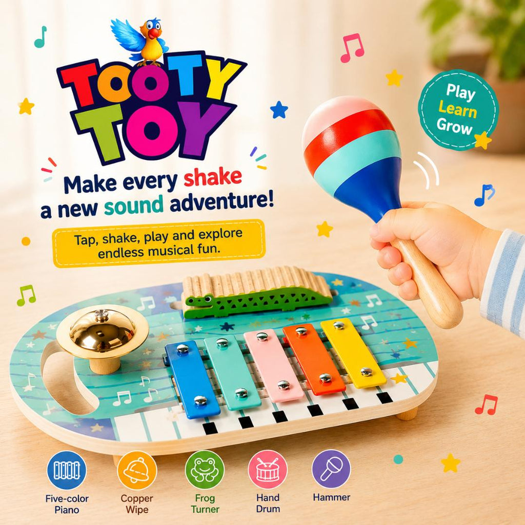 5 in 1 Wooden Musical Toys for Toddlers, Montessori Music Activity Board, Educational Baby Instruments Gift for Boys & Girls