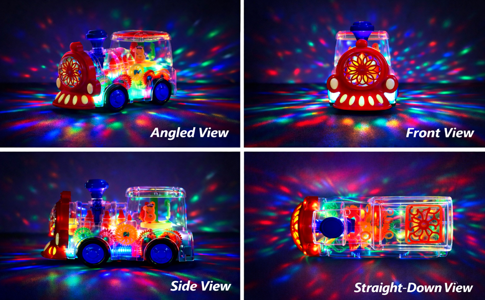 Transparent Sensory Train Toy for Kids - Lights, Music & Moving Gears
