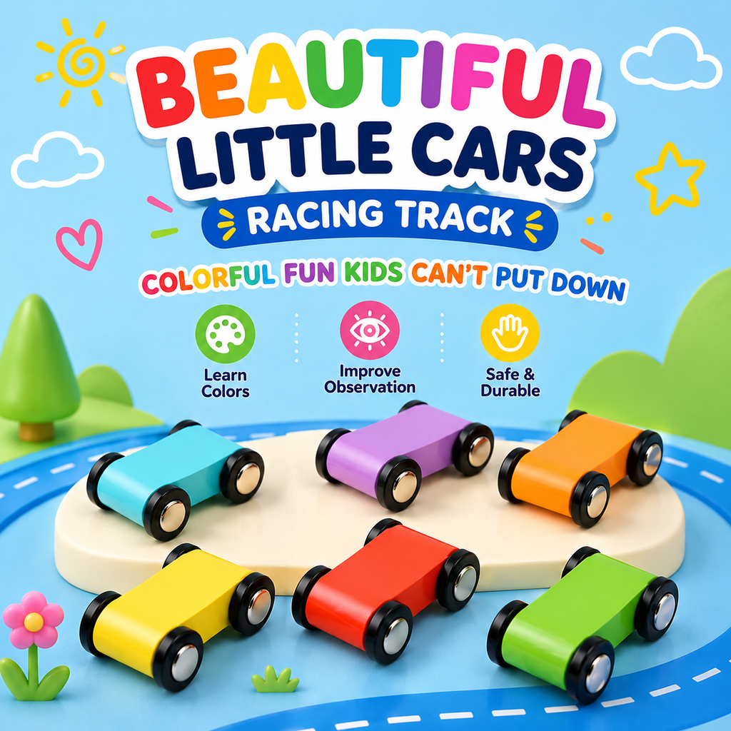 Tooty Toy Wooden Ladder Gliding Car Track for Toddlers – Colorful Racing Ramp Toy with 4 Sliding Tracks & Mini Cars