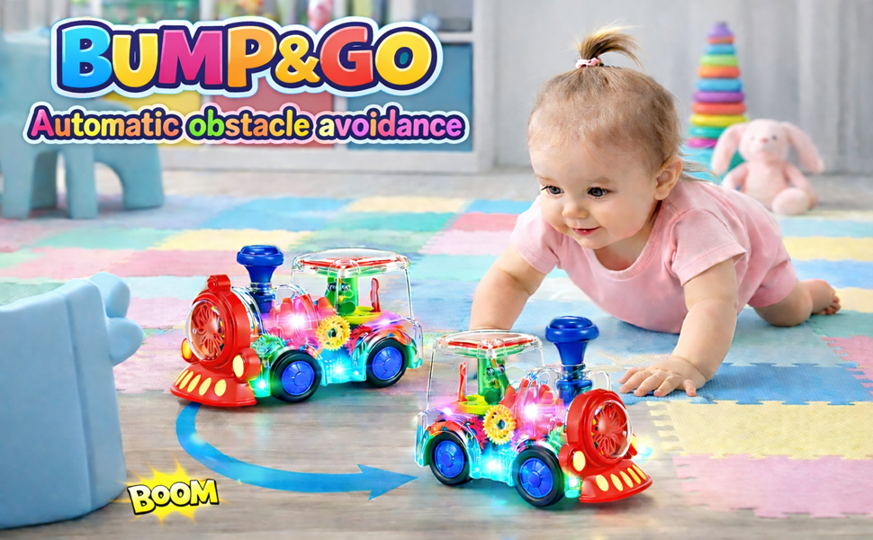 Transparent Sensory Train Toy for Kids - Lights, Music & Moving Gears