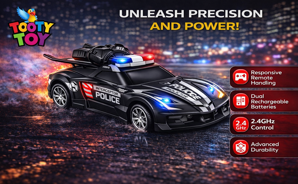 Remote Control Police Car Toy with Smoke Effect & LED Lights, Fast Rechargeable RC Car for Kids