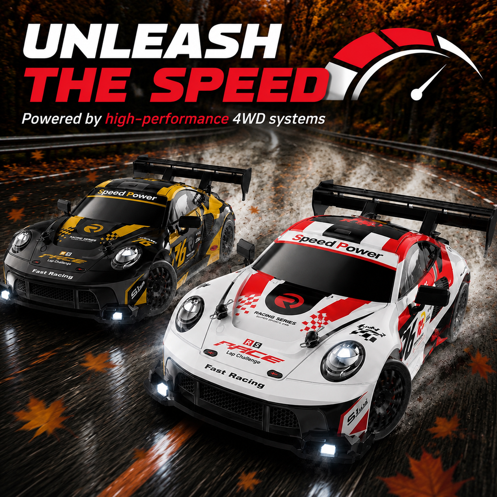 2.4GHz RC Drift Racing Car with Extra Tires & Cones, LED Lights & Rechargeable Battery for Kids