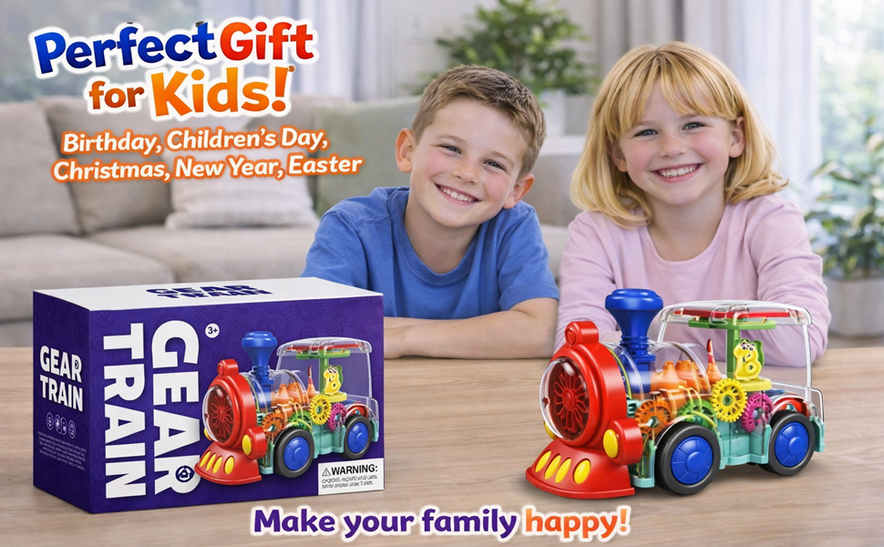Transparent Sensory Train Toy for Kids - Lights, Music & Moving Gears