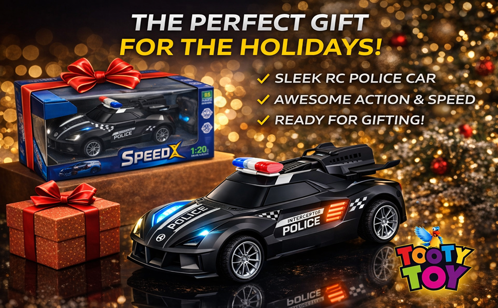 Remote Control Police Car Toy with Smoke Effect & LED Lights, Fast Rechargeable RC Car for Kids