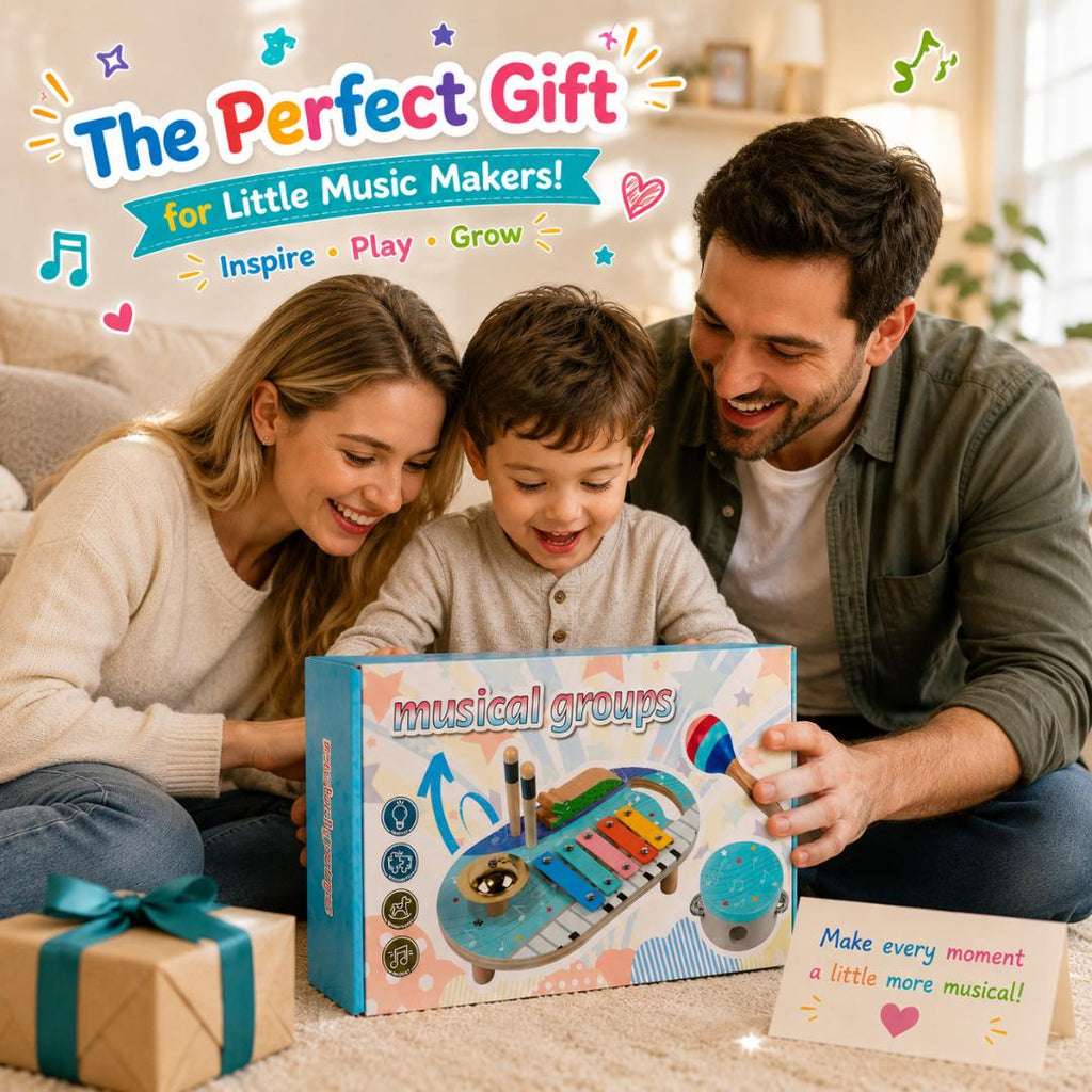 5 in 1 Wooden Musical Toys for Toddlers, Montessori Music Activity Board, Educational Baby Instruments Gift for Boys & Girls