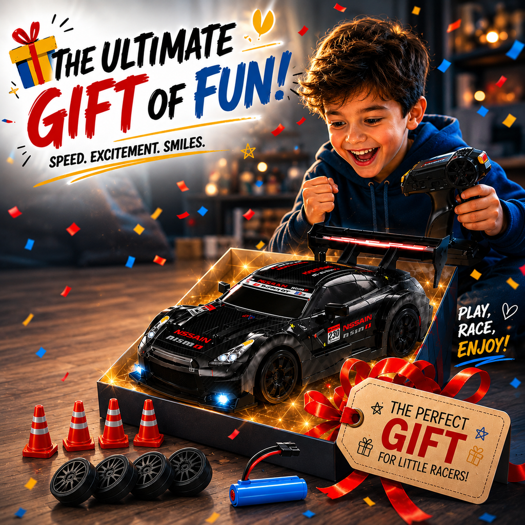 🏁 Remote Control Drift Car with Racing & Drift Tire Set, 4WD High-Speed RC Car, LED Lights & Rechargeable Battery for Kids