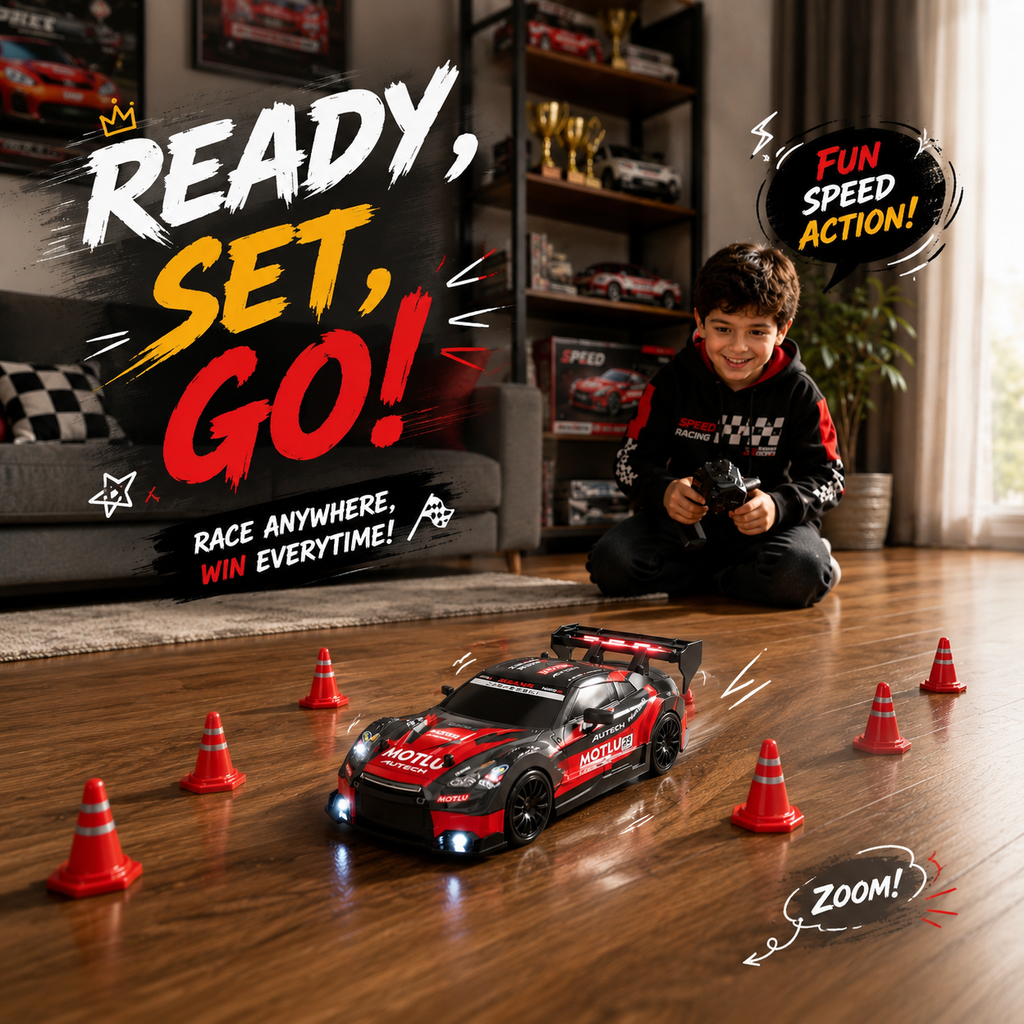 🏁 Remote Control Drift Car with Racing & Drift Tire Set, 4WD High-Speed RC Car, LED Lights & Rechargeable Battery for Kids