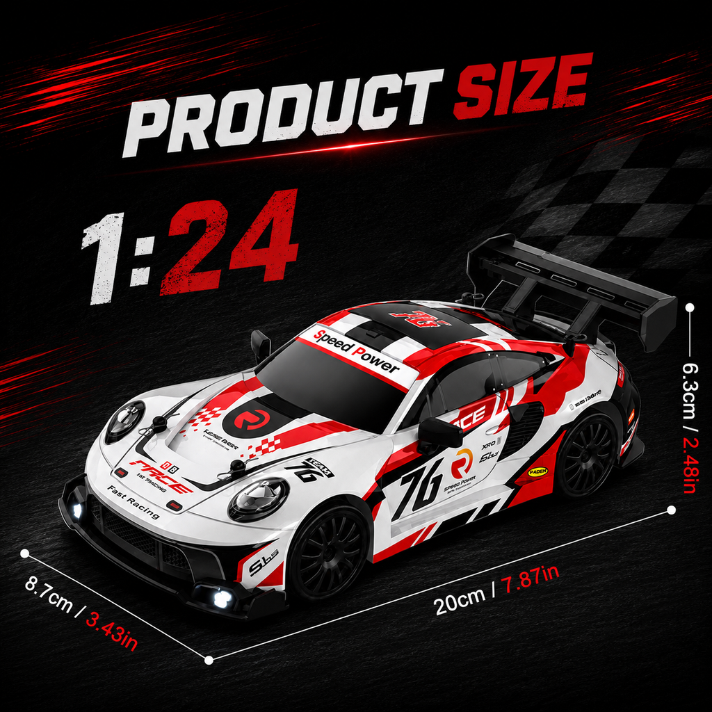 2.4GHz RC Drift Racing Car with Extra Tires & Cones, LED Lights & Rechargeable Battery for Kids