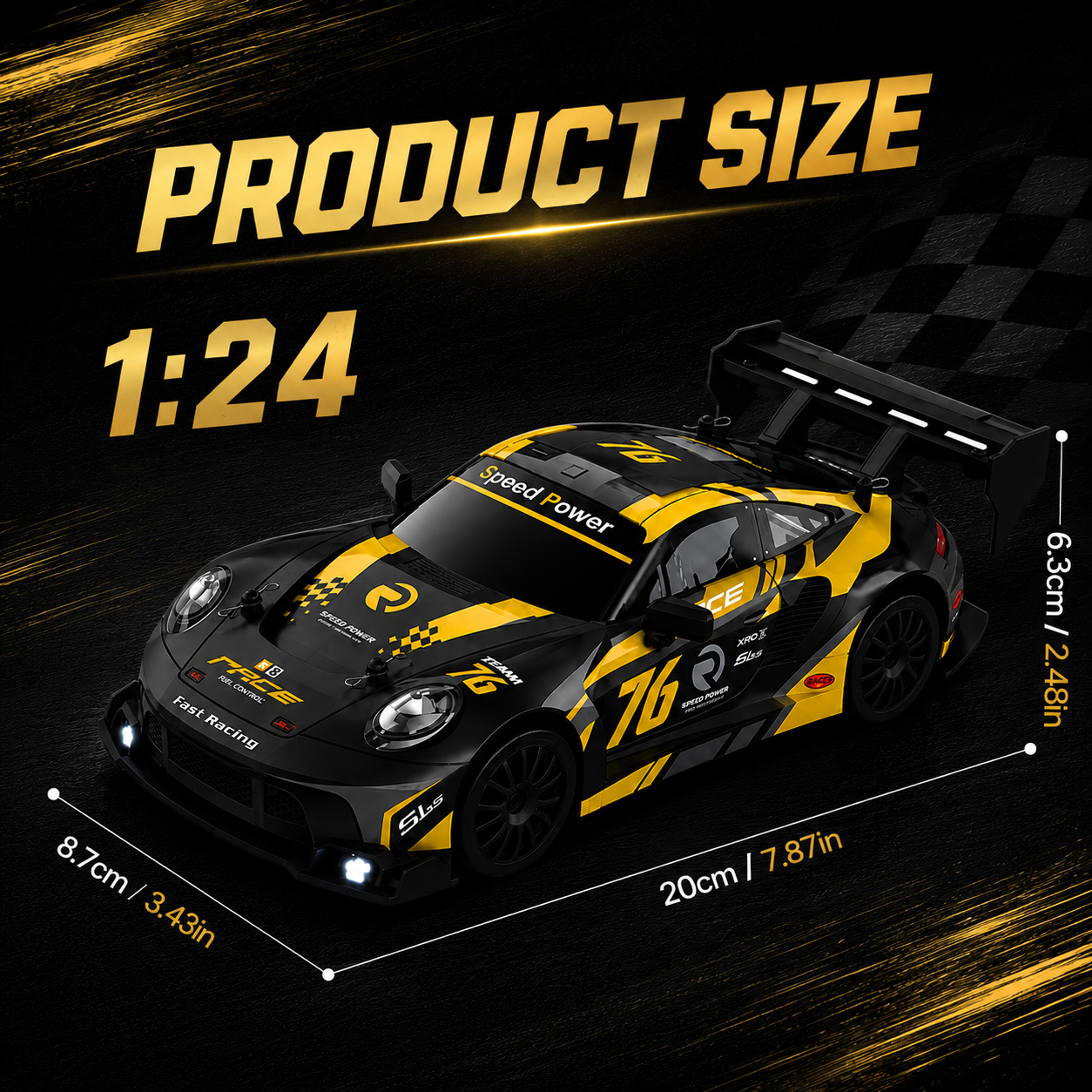 2.4GHz RC Drift Racing Car with Extra Tires & Cones, LED Lights & Rechargeable Battery for Kids