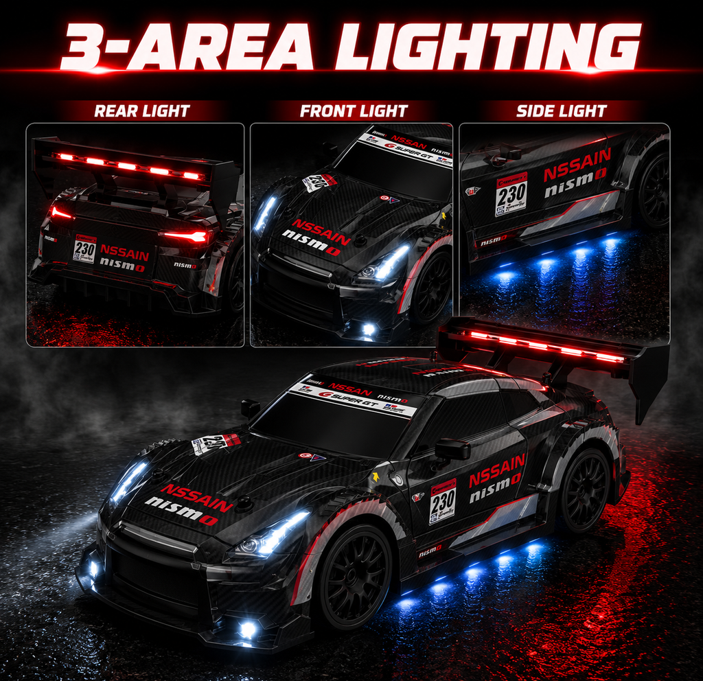 🏁 Remote Control Drift Car with Racing & Drift Tire Set, 4WD High-Speed RC Car, LED Lights & Rechargeable Battery for Kids