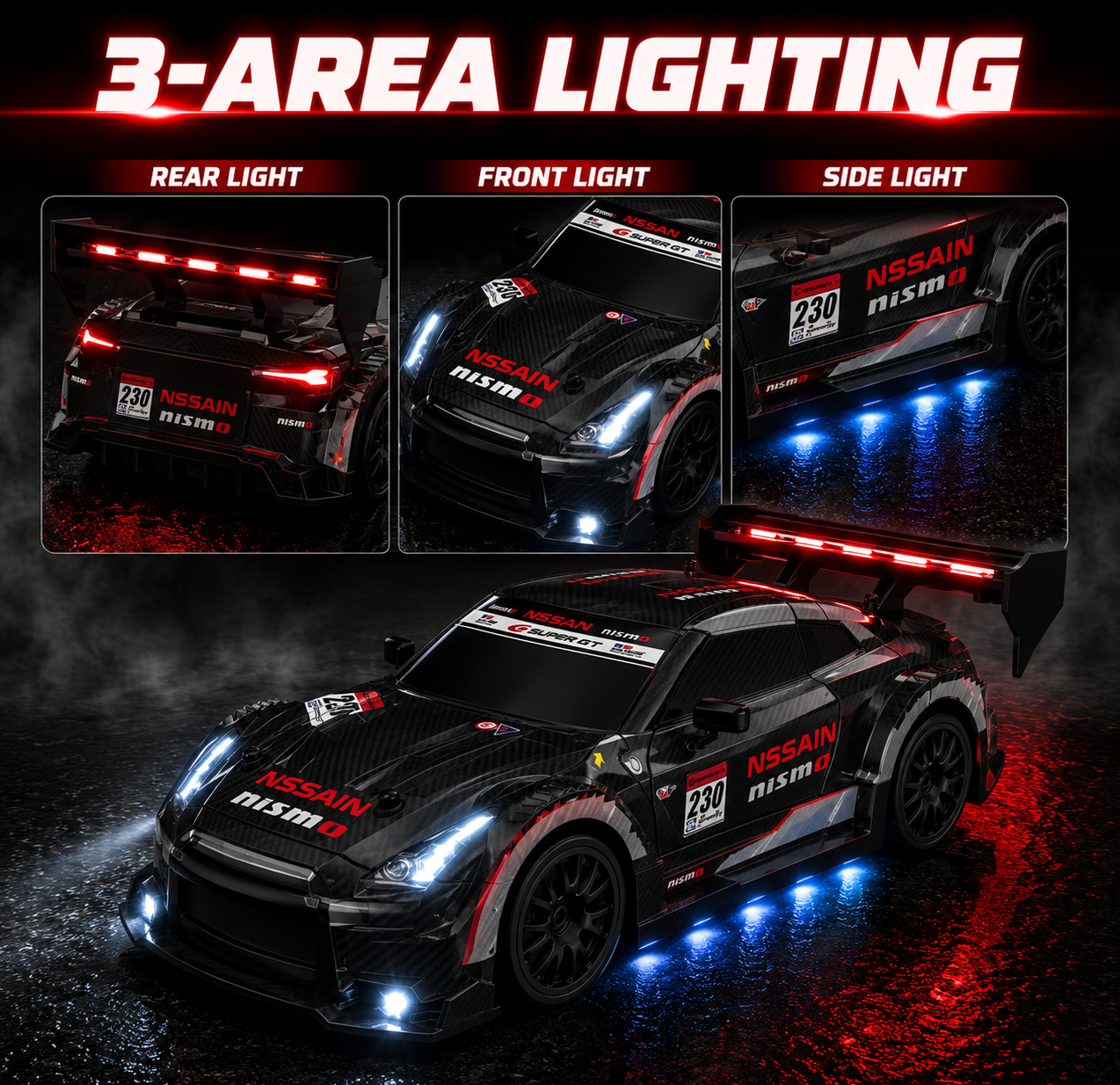 🏁 Remote Control Drift Car with Racing & Drift Tire Set, 4WD High-Speed RC Car, LED Lights & Rechargeable Battery for Kids