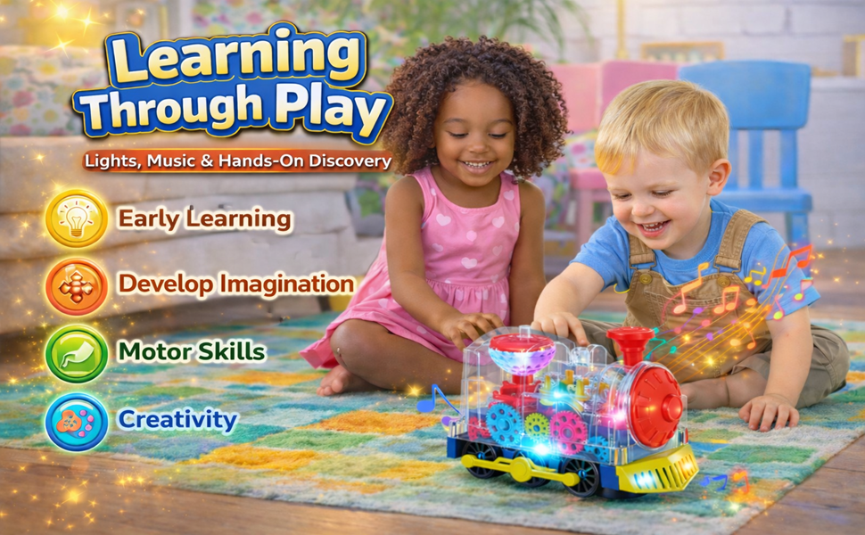 Light Up Transparent Gear Train Toy for Kids, Musical LED Crawling & Tummy Time Baby Toy