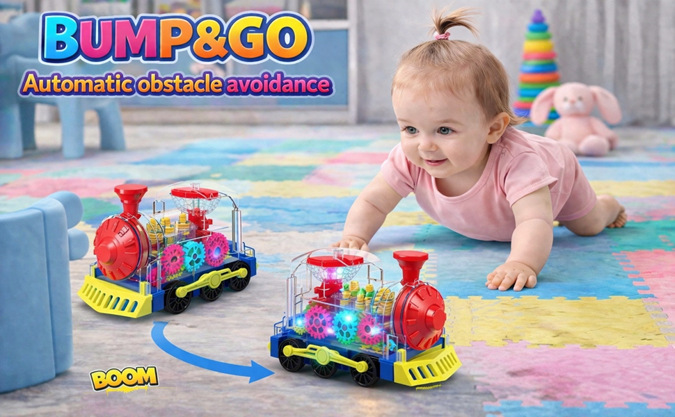 Light Up Transparent Gear Train Toy for Kids, Musical LED Crawling & Tummy Time Baby Toy