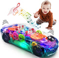 Transparent Sensory Gear Toy Car for Kids, Moving Gears, Music & LED Lights