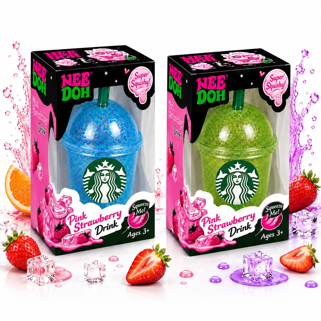NeeDoh Strawberry Drink Squishy Toy Blue or Green Random Color