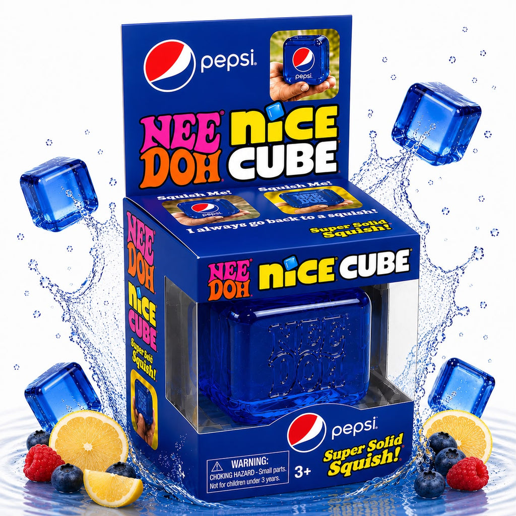 Needoh Nice Cube Blue Squishy Stress Relief Fidget Toy Soda Style