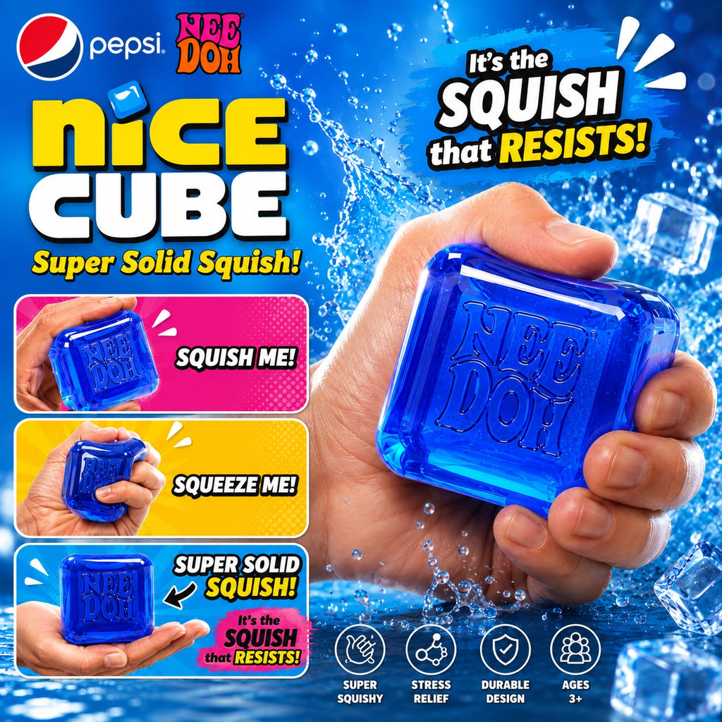 Needoh Nice Cube Blue Squishy Stress Relief Fidget Toy Soda Style