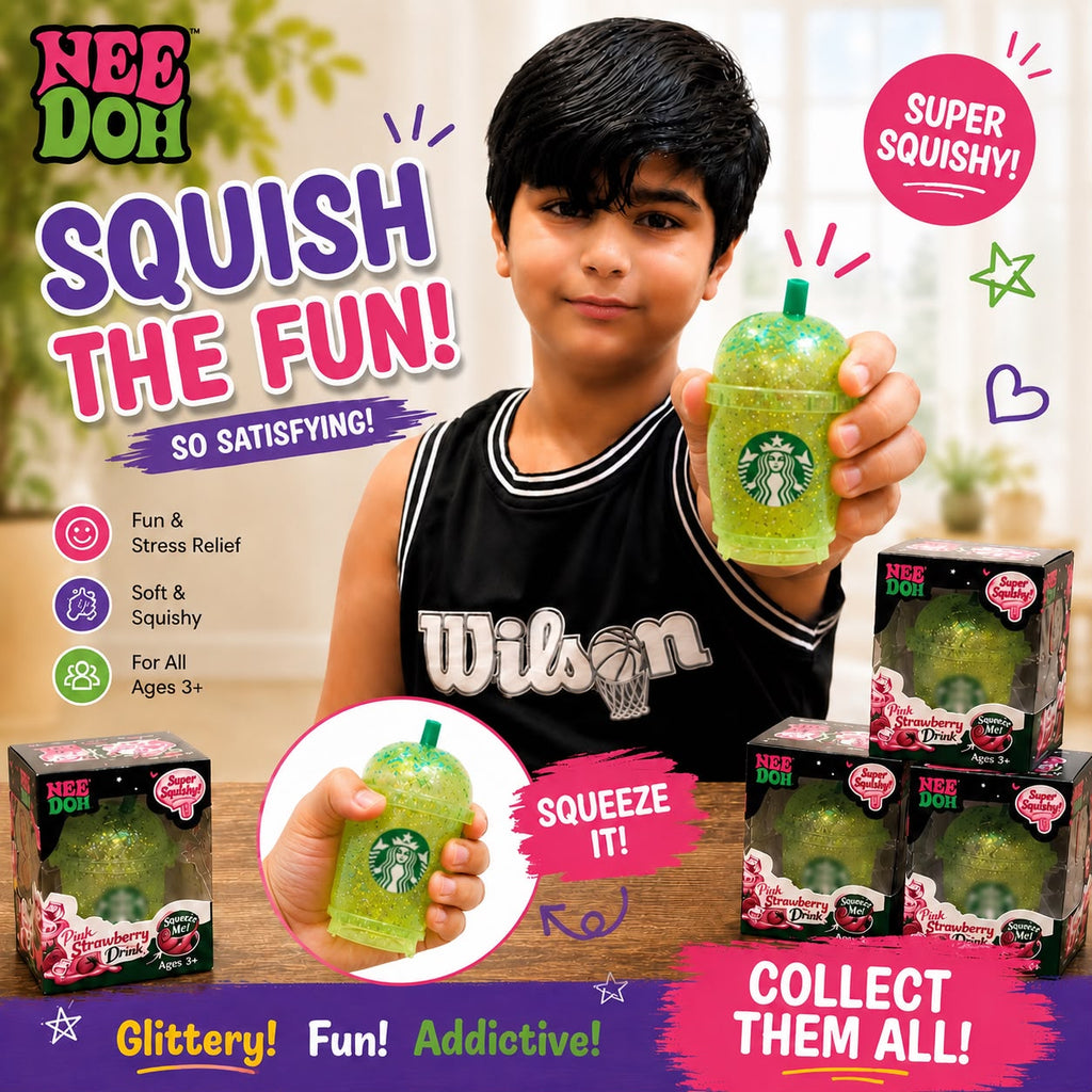 NeeDoh Strawberry Drink Squishy Toy Blue or Green Random Color