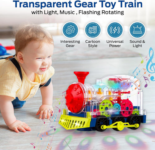 Light Up Transparent Gear Train Toy for Kids, Musical LED Crawling & Tummy Time Baby Toy