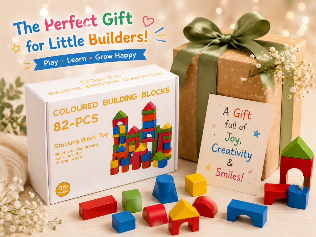 82 PCS Wooden Building Blocks Set for Kids – Colorful Educational Stacking & Creative Learning Toy