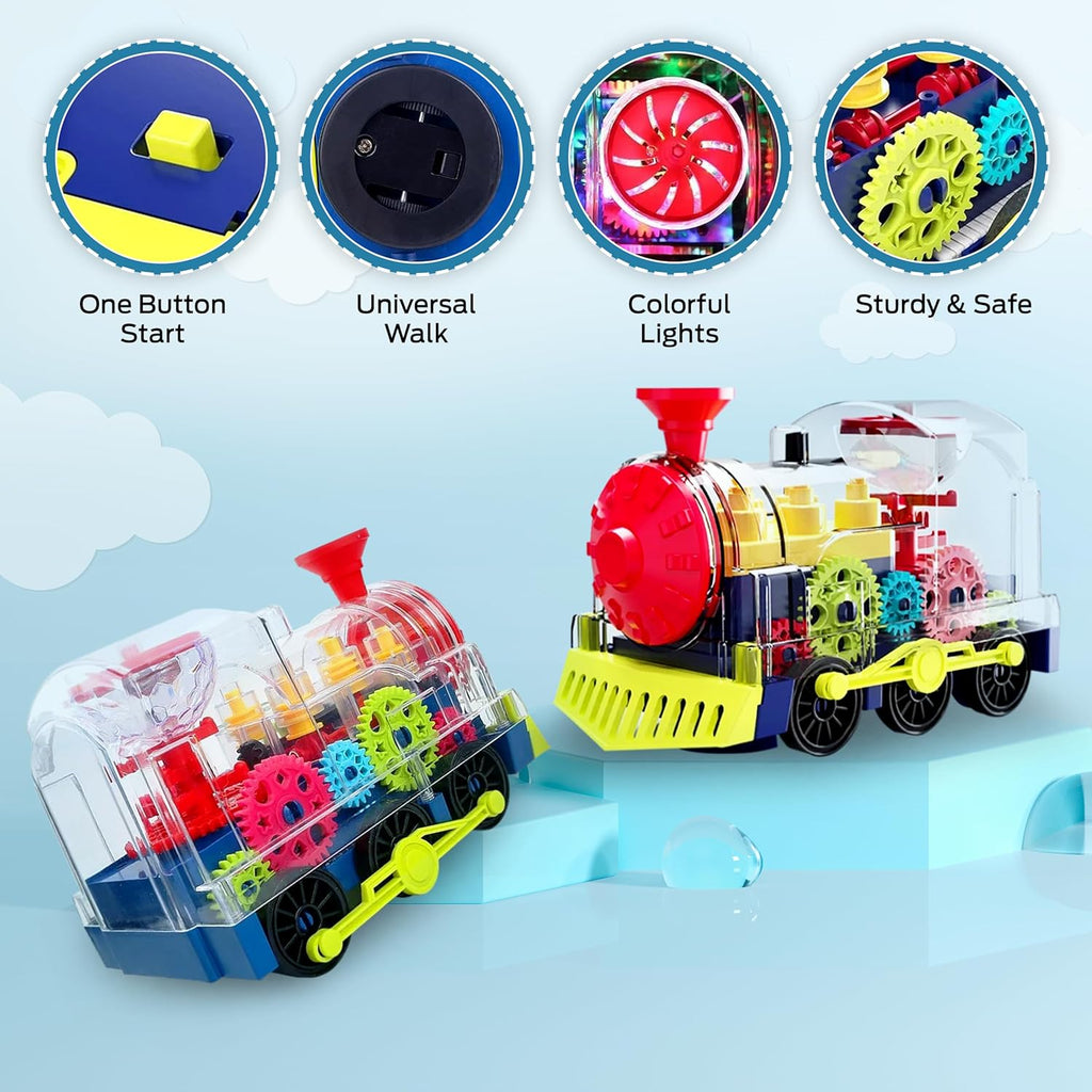 Light Up Transparent Gear Train Toy for Kids, Musical LED Crawling & Tummy Time Baby Toy