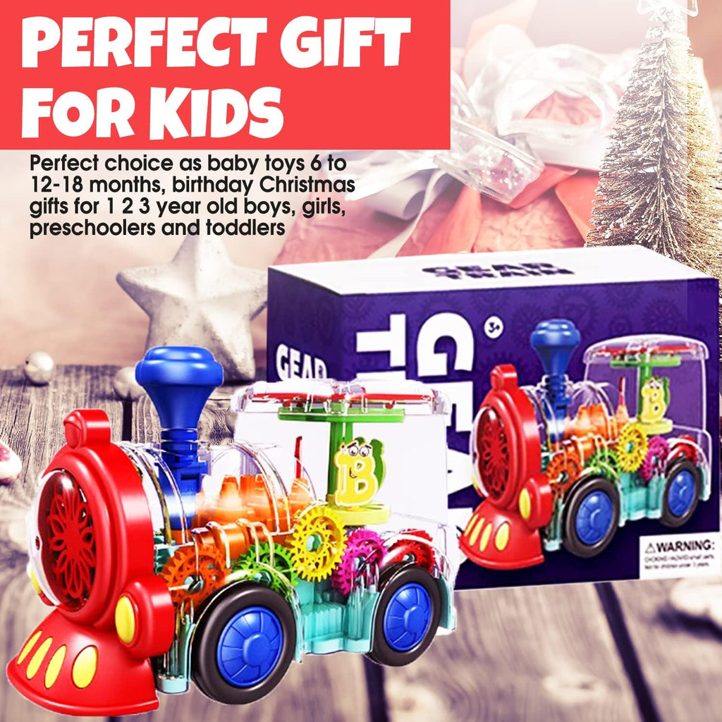 Transparent Sensory Train Toy for Kids - Lights, Music & Moving Gears