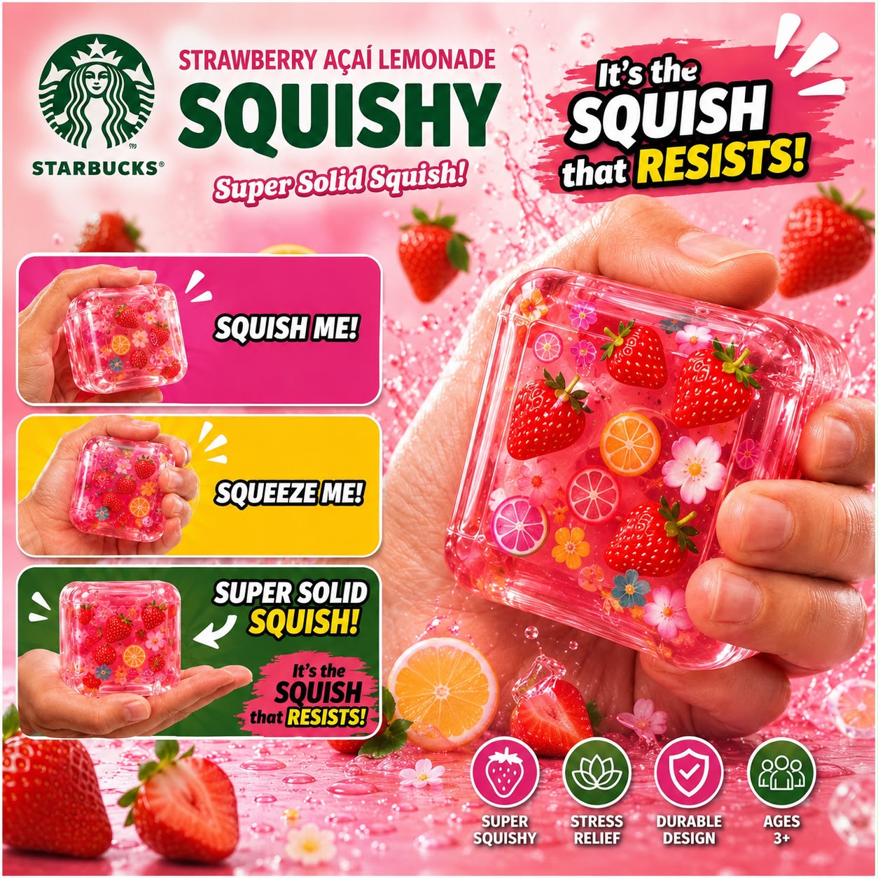 Needoh Strawberry Squishy Stress Relief Sensory Fidget Toy Fruit Style