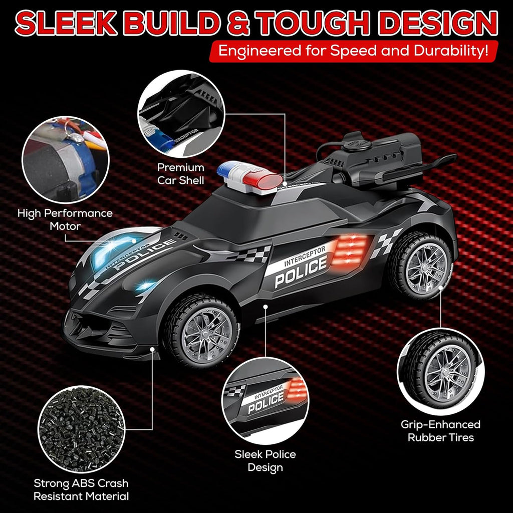 Remote Control Police Car Toy with Smoke Effect & LED Lights, Fast Rechargeable RC Car for Kids