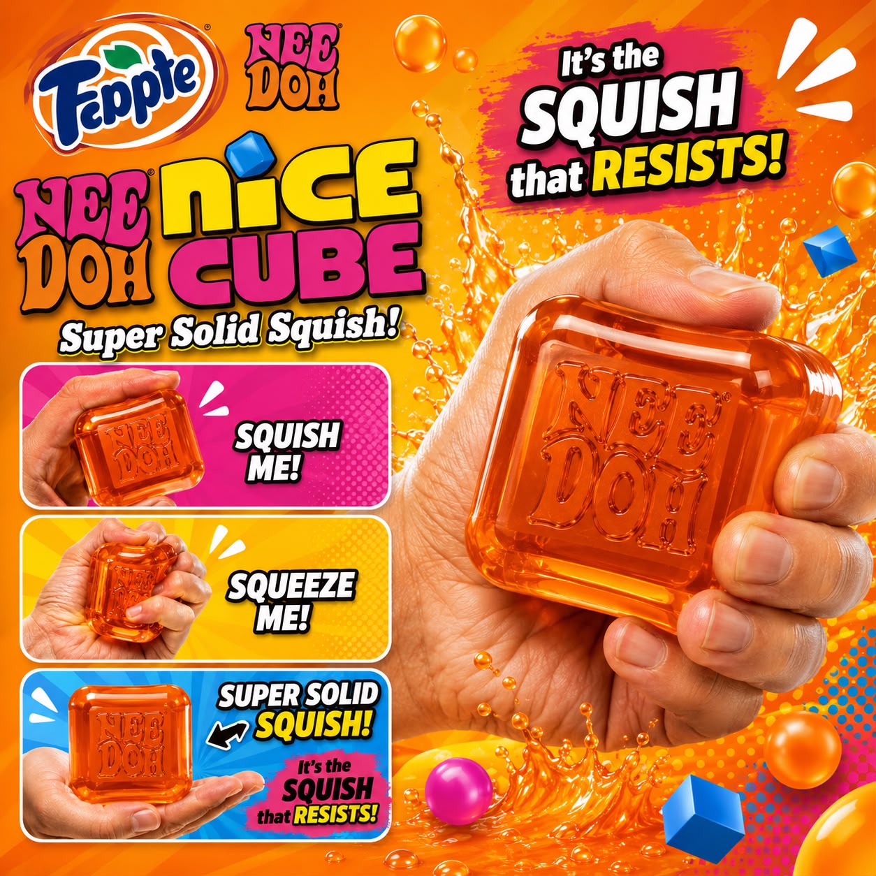 Needoh Orange Nice Cube Squishy Stress Relief Sensory Fidget Toy