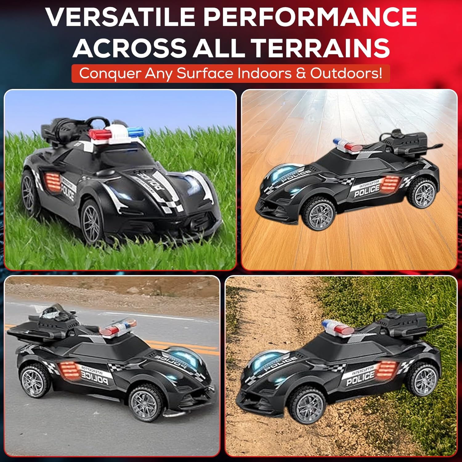 Remote Control Police Car Toy with Smoke Effect & LED Lights, Fast Rechargeable RC Car for Kids
