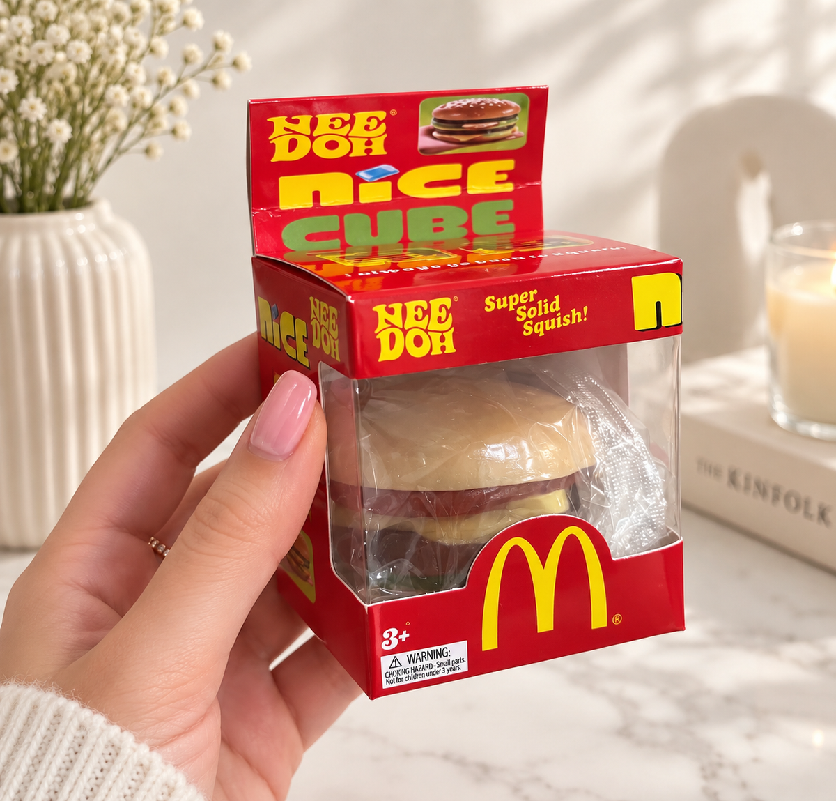 NeeDoh Nice Cube Burger Squishy Toy – Soft Sensory Stress Relief Fidget Gift