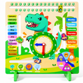 Dinosaur Montessori Wooden Calendar & Clock – Educational Toy for Kids