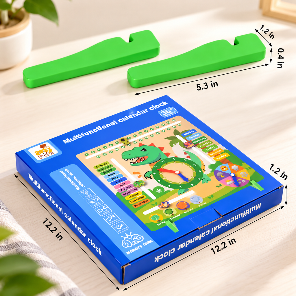 Dinosaur Montessori Wooden Calendar & Clock – Educational Toy for Kids