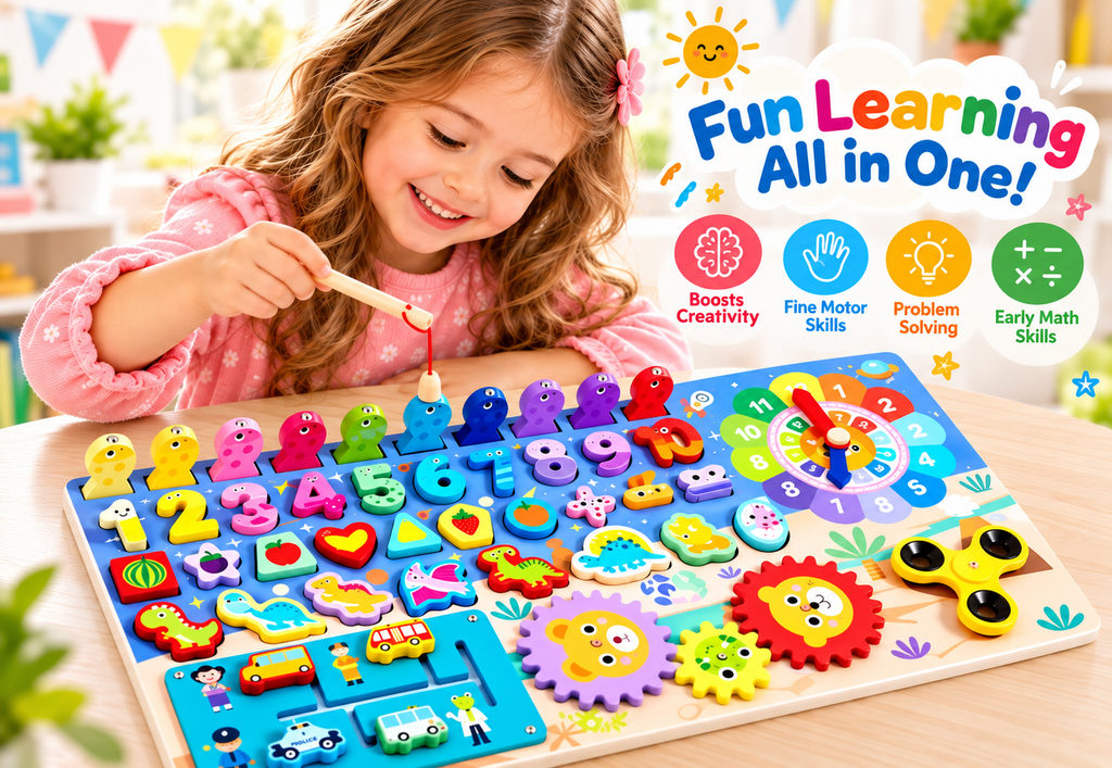 Montessori Wooden Busy Board – Educational Toy for Kids