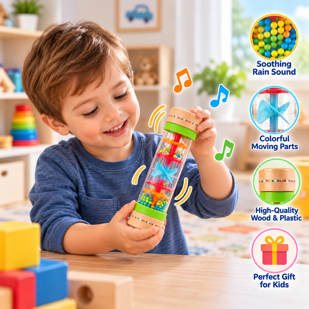 Montessori Rainmaker Sensory Toy – Wooden Rain Sound Rattle