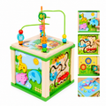 Montessori Wooden Activity Cube for Toddlers – Educational Learning Toy with Bead Maze, Shape Sorter, Clock & Abacus for Kids