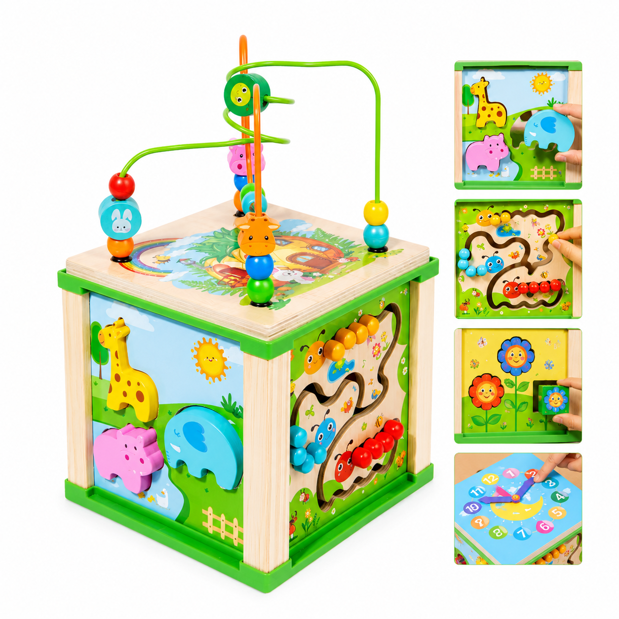 Montessori Wooden Activity Cube for Toddlers – Educational Learning Toy with Bead Maze, Shape Sorter, Clock & Abacus for Kids