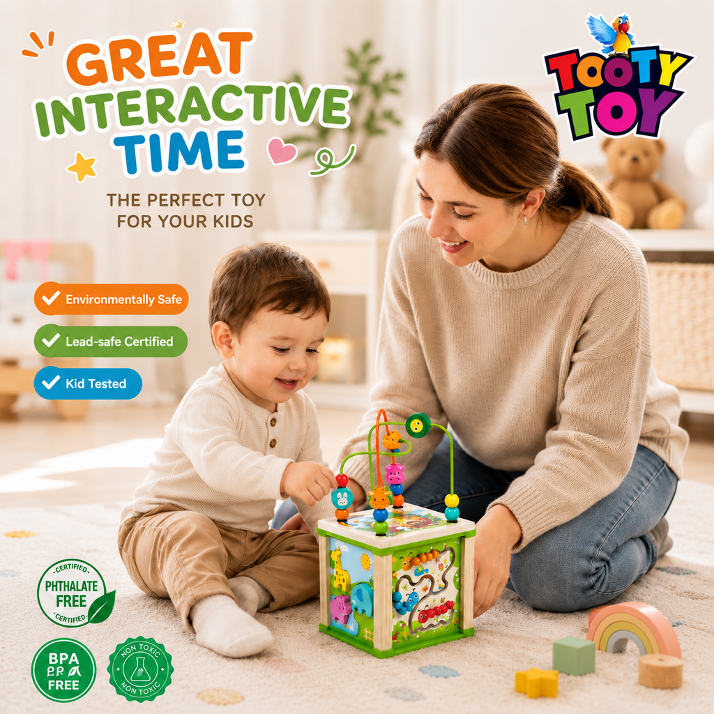 Montessori Wooden Activity Cube for Toddlers – Educational Learning Toy with Bead Maze, Shape Sorter, Clock & Abacus for Kids