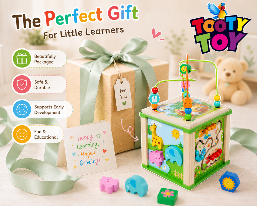 Montessori Wooden Activity Cube for Toddlers – Educational Learning Toy with Bead Maze, Shape Sorter, Clock & Abacus for Kids