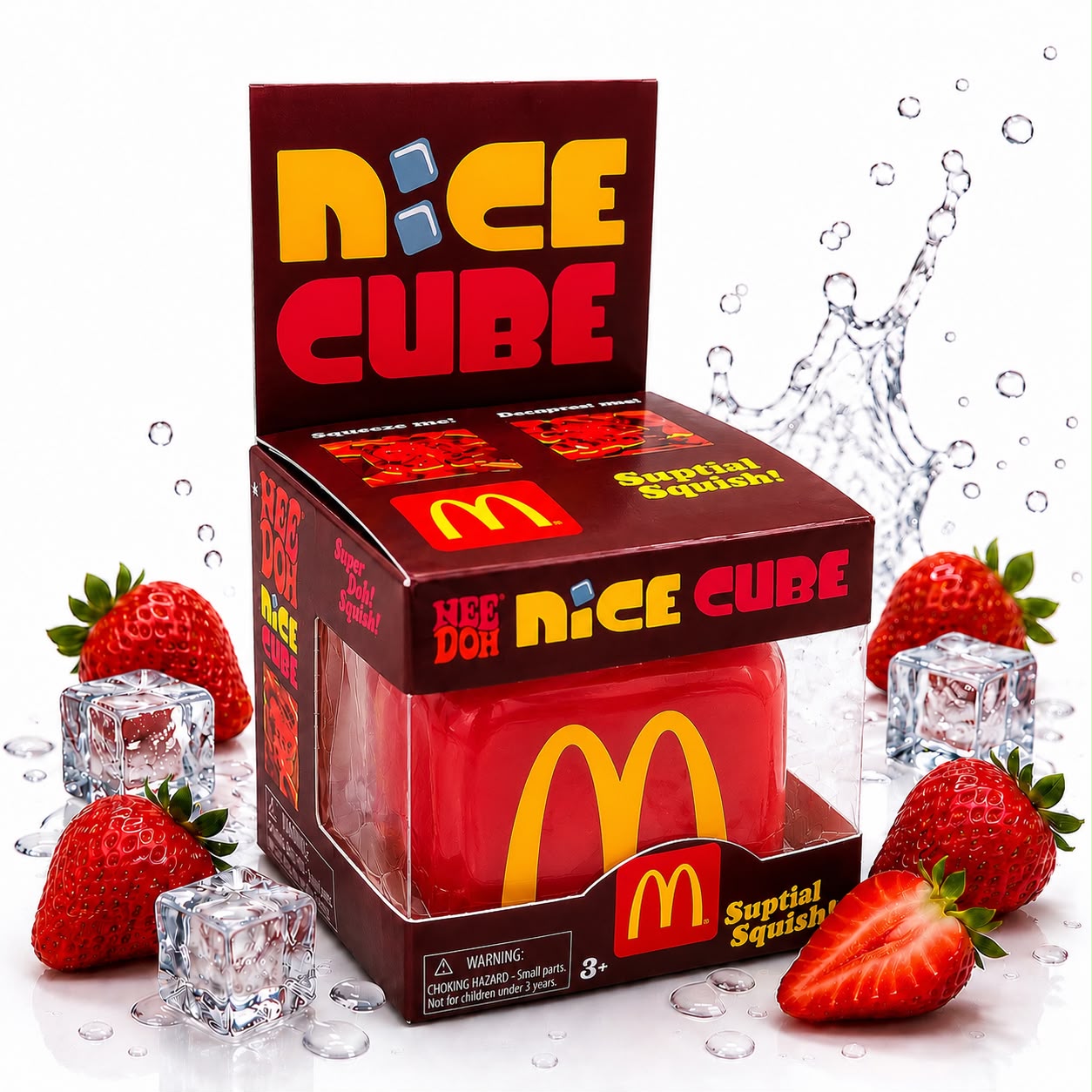 NeeDoh Nice Cube Strawberry Acai Squishy Fidget Toy – Stress Relief Squeeze Toy