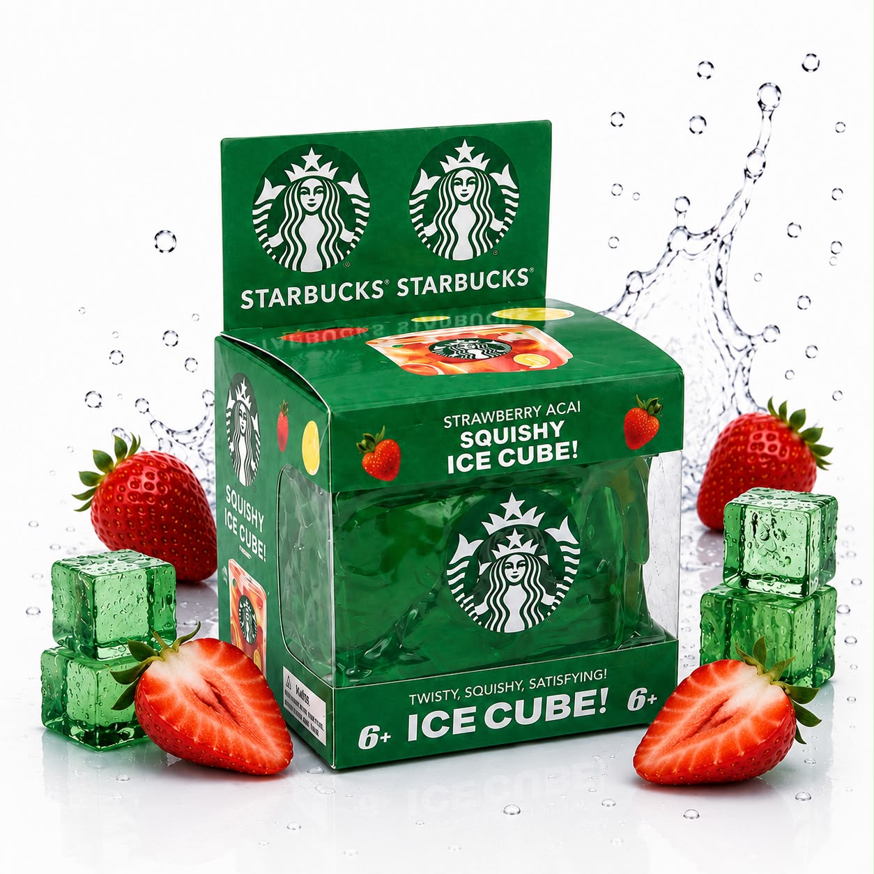 Strawberry Acai Squishy Ice Cube Stress Relief Sensory Fidget Toy