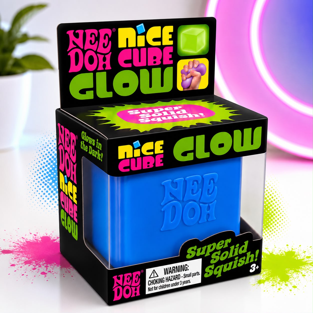 NeeDoh Nice Cube Glow in the Dark Slime Bucket – Super Stretchy Sensory Toy