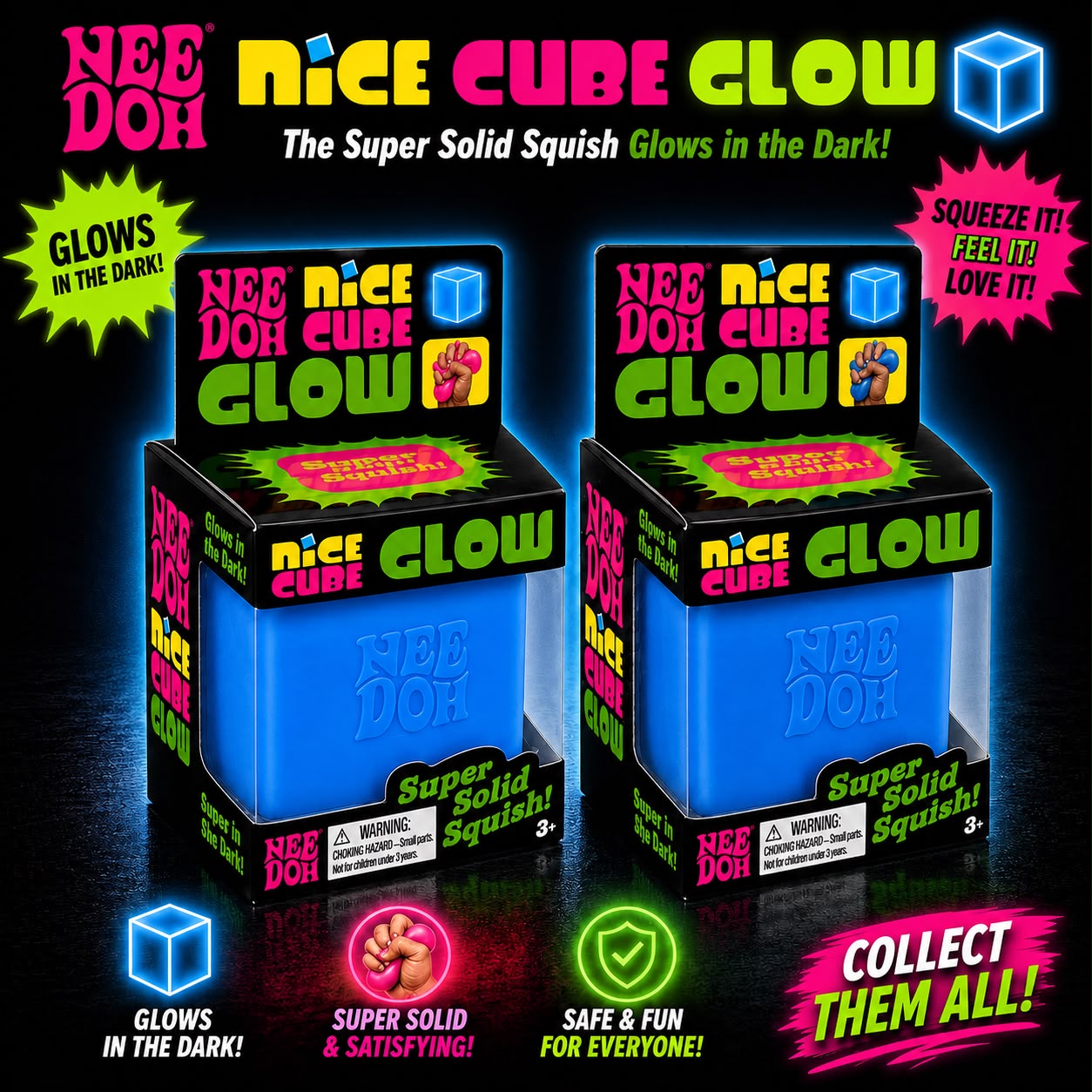 NeeDoh Nice Cube Glow in the Dark Slime Bucket – Super Stretchy Sensory Toy