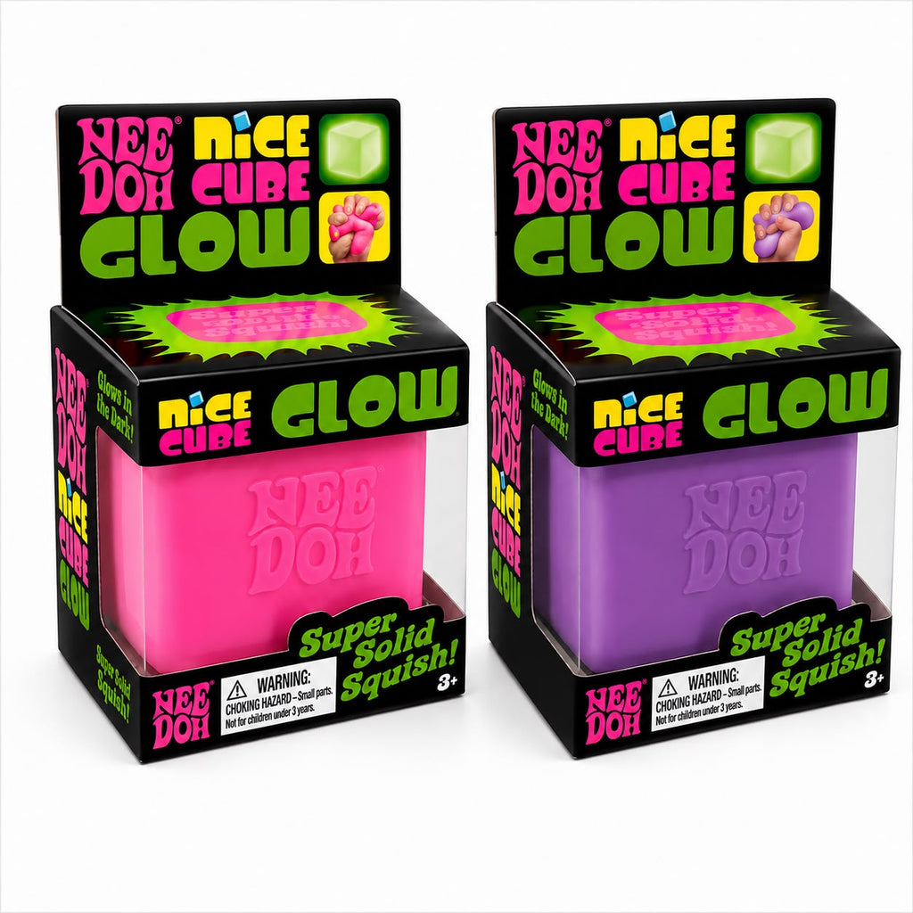 NeeDoh Nice Cube Glow in the Dark Slime Bucket – Super Stretchy Sensory Toy