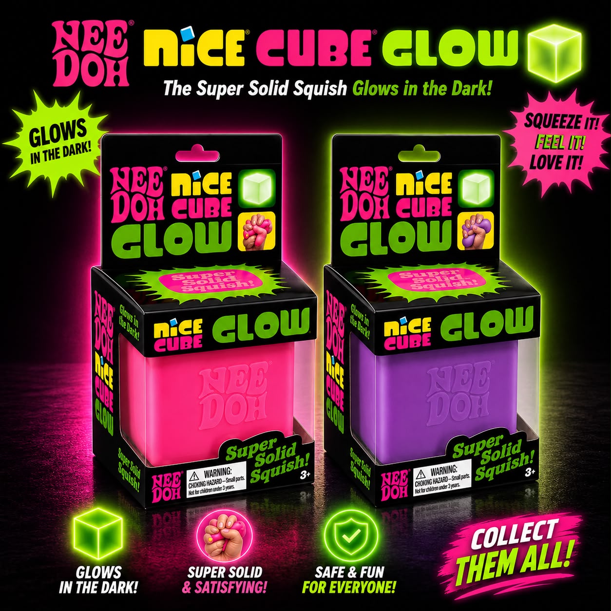 NeeDoh Nice Cube Glow in the Dark Slime Bucket – Super Stretchy Sensory Toy