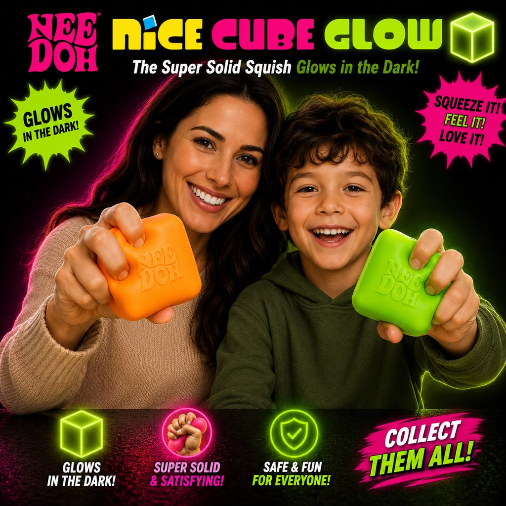 NeeDoh Nice Cube Glow in the Dark Slime Bucket – Super Stretchy Sensory Toy